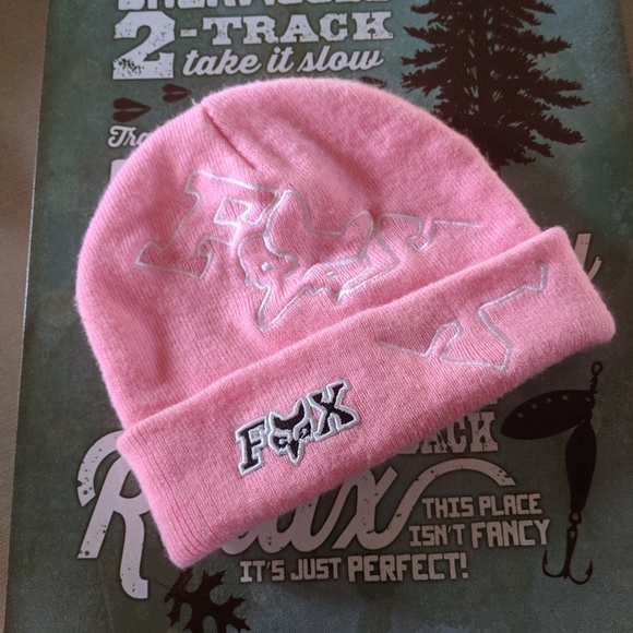 Fox Accessories - Pink Fox beanie hat pink and white and black